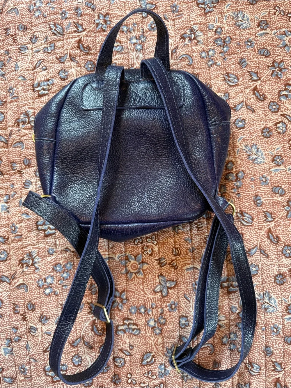 Pebbled Navy Mini Backpack with Front Pocket